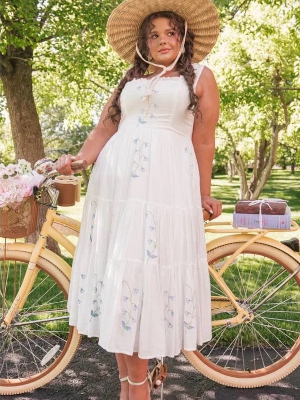 JessaKae Summer Meadow White Floral Midi Dress